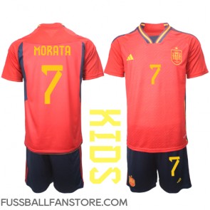 Spanien Alvaro Morata #7 Replik Heimtrikot Kinder WM 2022 Kurzarm (+ Kurze Hosen)